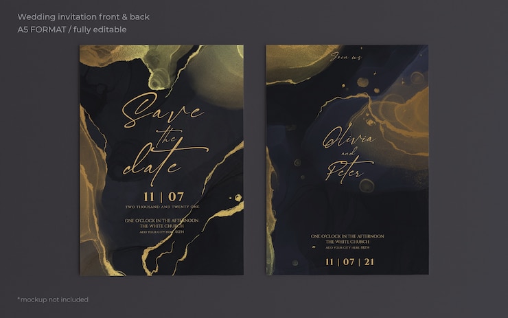 PSD gratuit modèle d'invitation de mariage élégant noir et or