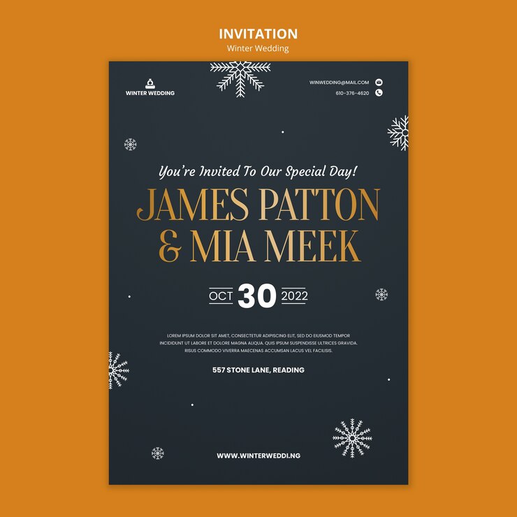 PSD gratuit modèle d'invitation de mariage d'hiver doré