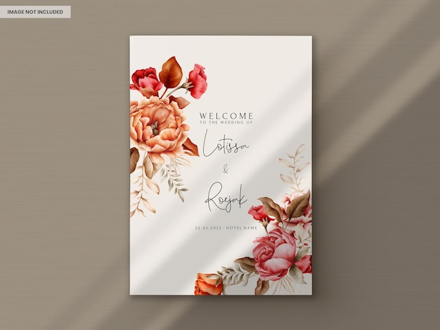 PSD gratuit modèle d'invitation de mariage avec des roses brunes aquarelles élégantes