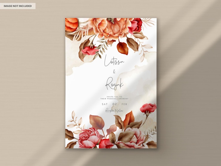 PSD gratuit modèle d'invitation de mariage avec des roses brunes aquarelles élégantes