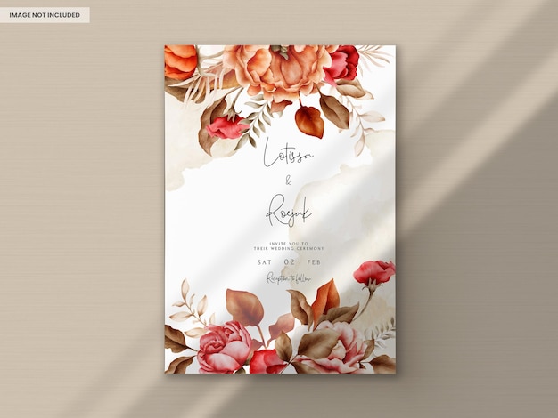 modèle d'invitation de mariage avec des roses brunes aquarelles élégantes