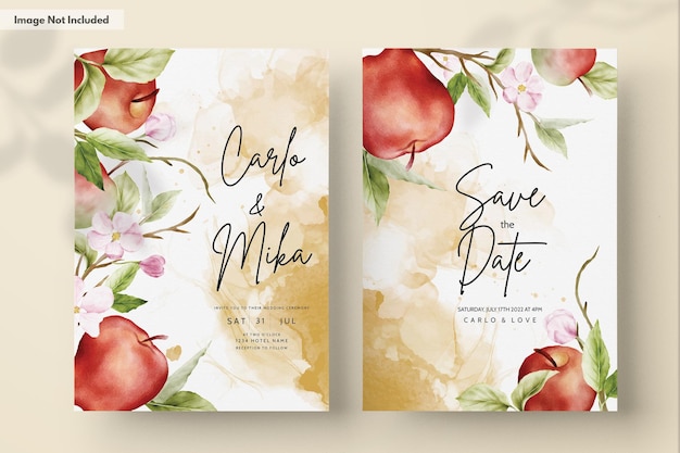 PSD gratuit modèle d'invitation de mariage vintage floral aquarelle botanique pomme et fleur rose