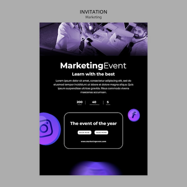 PSD gratuit modèle d'invitation marketing dégradé