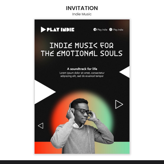 PSD gratuit modèle d'invitation de musique indie dégradé