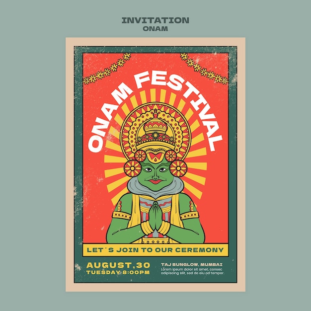 PSD gratuit modèle d'invitation onam day design plat