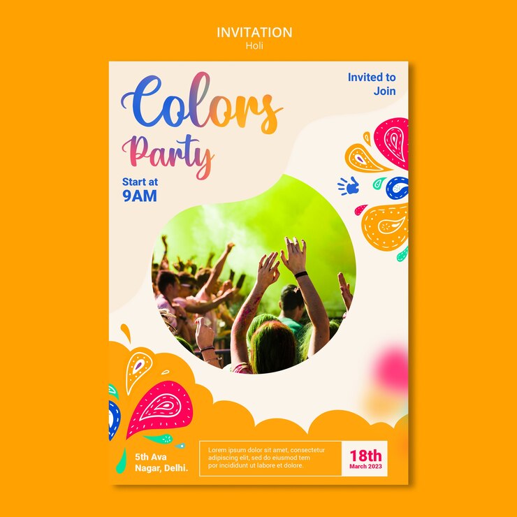 PSD gratuit modèle d'invitation pour la célébration du festival holi