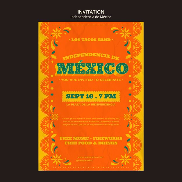 Modèle d'invitation pour la fête de l'indépendance mexicaine