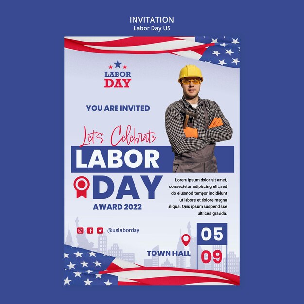 Modèle d'invitation réaliste à la fête du travail