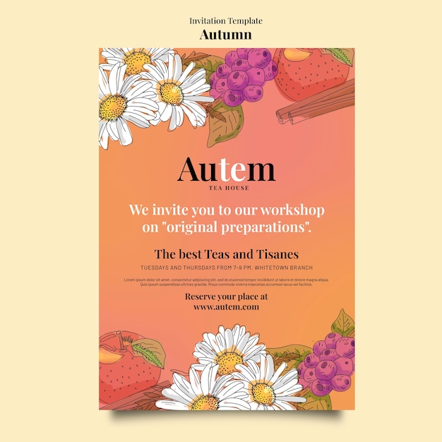 Modèle d'invitation de saison d'automne dessiné à la main