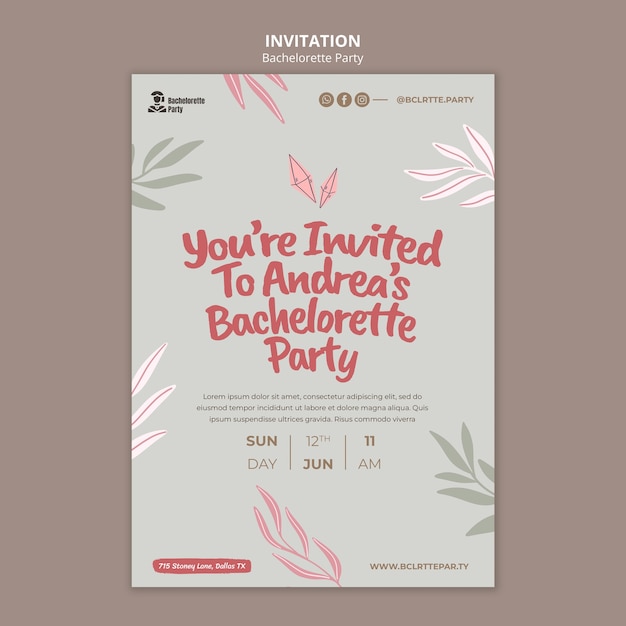 Modèle d'invitation à une soirée entre célibataires avec des feuilles