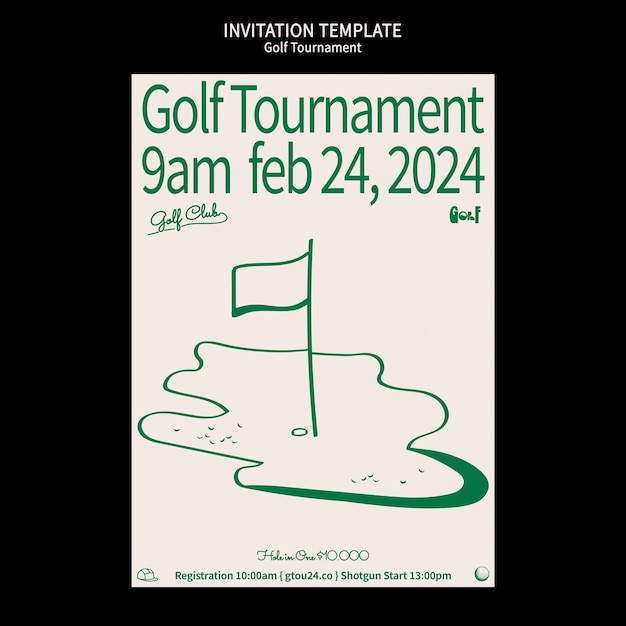 PSD gratuit modèle d'invitation à un tournoi de golf dessiné à la main