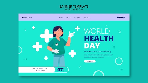 Modèle de journée mondiale de la santé design plat