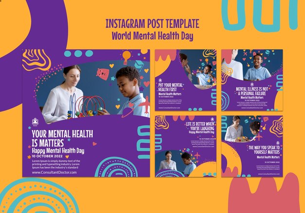 Modèle de journée mondiale de la santé mentale design plat