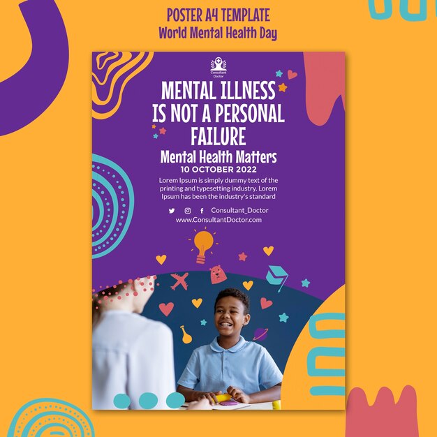 Modèle de journée mondiale de la santé mentale design plat
