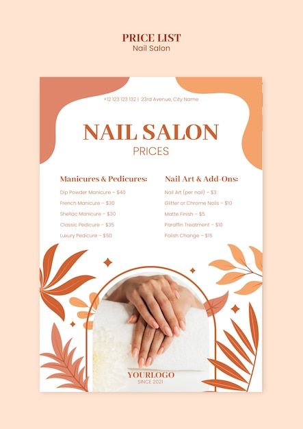 Modèle de liste de prix du salon d'ongles