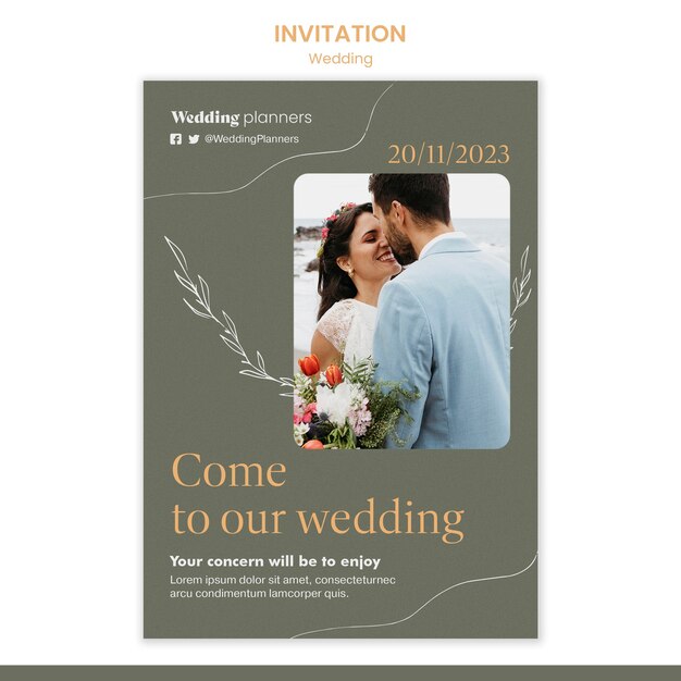 PSD gratuit modèle de mariage design plat