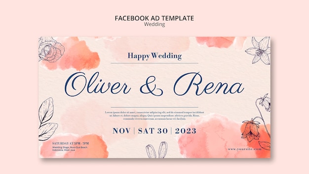 PSD gratuit modèle de mariage floral à l'aquarelle sur facebook