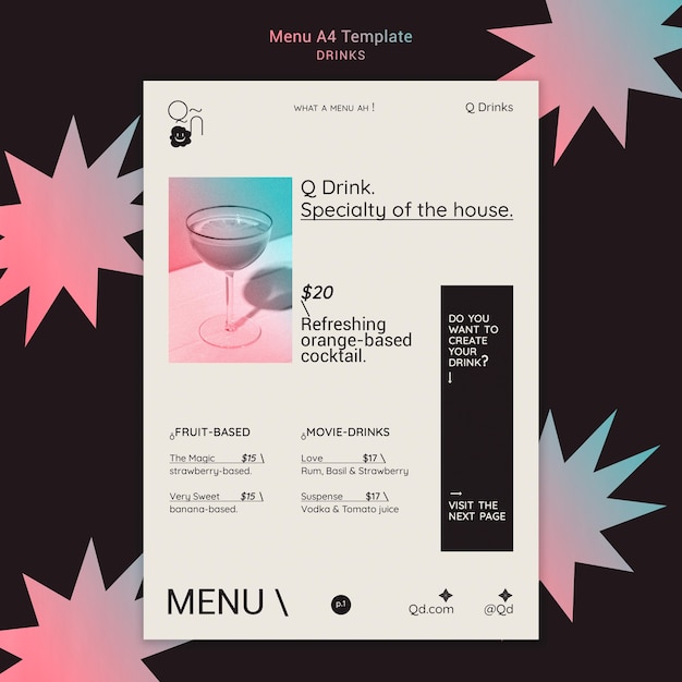 PSD gratuit modèle de menu de boissons