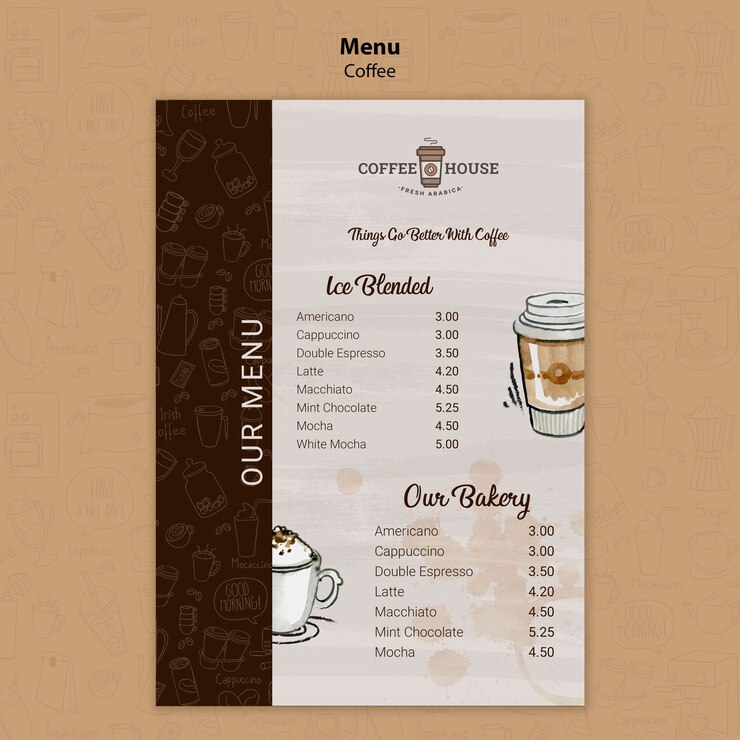 PSD gratuit modèle de menu de café avec des éléments dessinés à la main