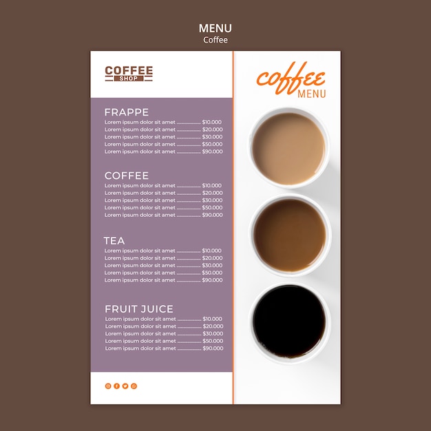 PSD gratuit modèle de menu de café