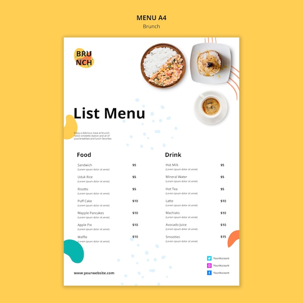 PSD gratuit modèle de menu avec concept de brunch