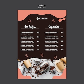 Modèle de menu avec conception de café