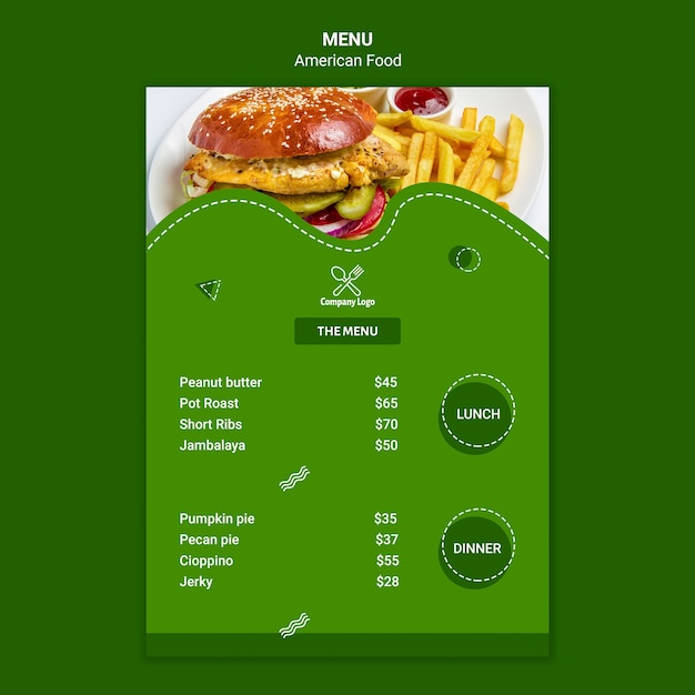 PSD gratuit modèle de menu de cuisine américaine