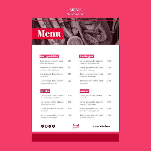 Modèle De Menu De Cuisine Américaine