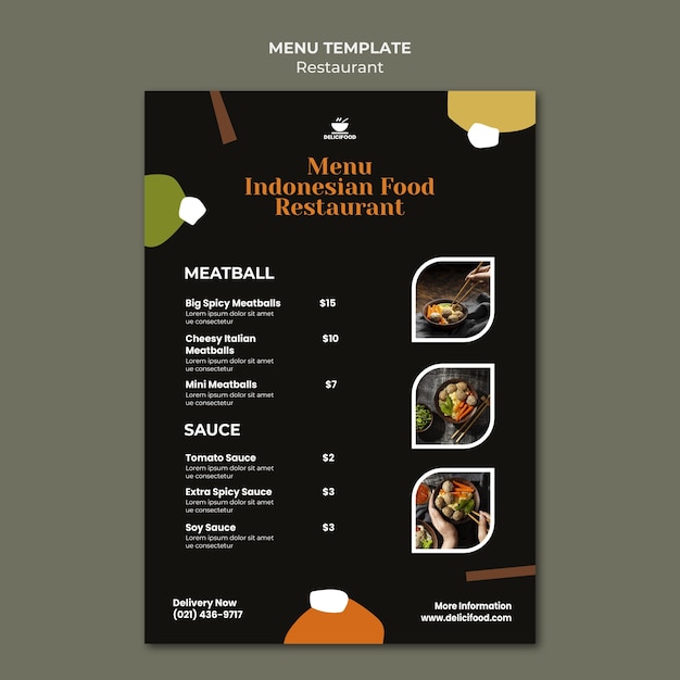 PSD gratuit modèle de menu de cuisine indonésienne