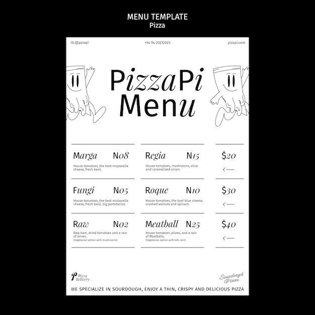 Modèle De Menu D'une Délicieuse Pizzeria