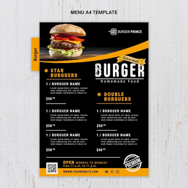 Modèle de menu délicieux burger