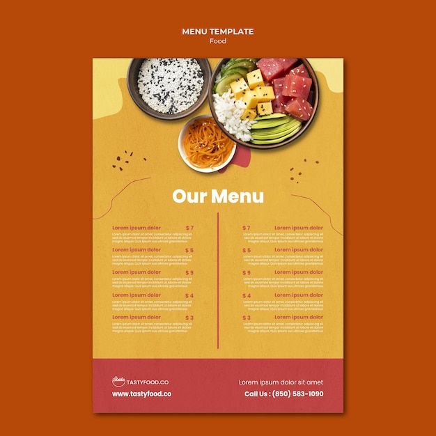 PSD gratuit modèle de menu de délicieux plats