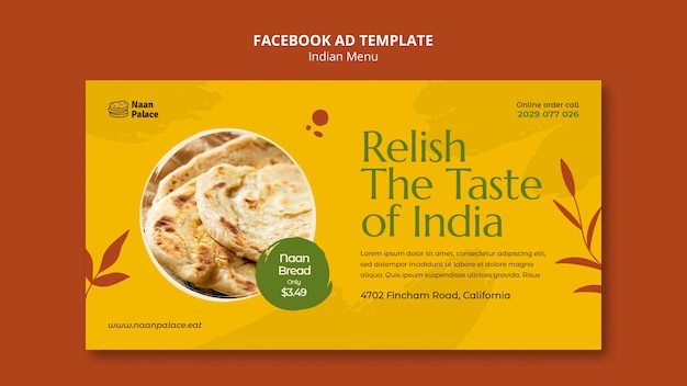 PSD gratuit modèle de menu indien design plat