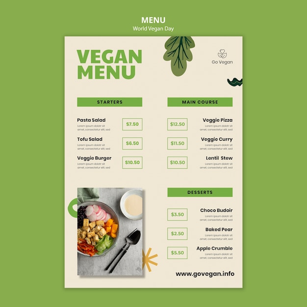 Modèle de menu de la journée mondiale des végétaliens