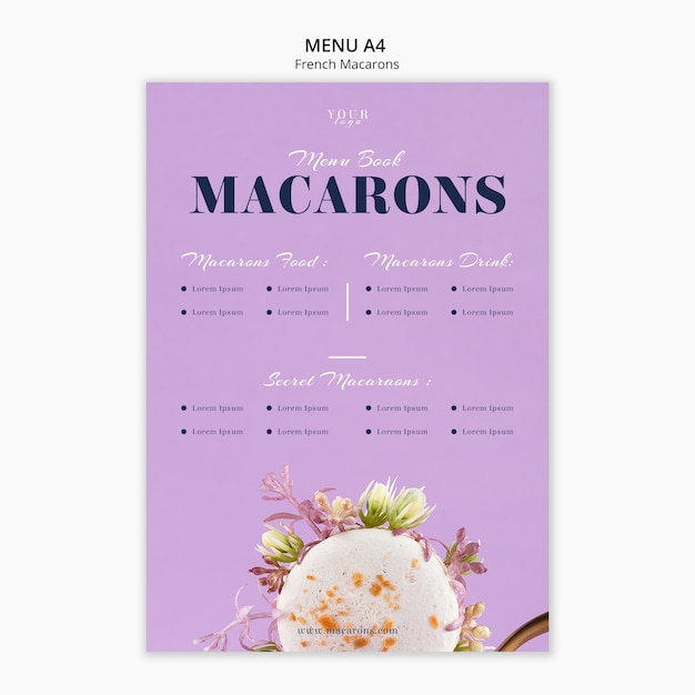 PSD gratuit modèle de menu de macarons français