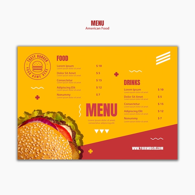 PSD gratuit modèle de menu de nourriture américaine burger