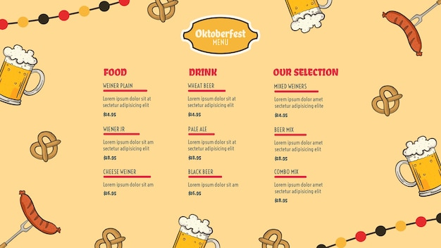 PSD gratuit modèle de menu oktoberfest