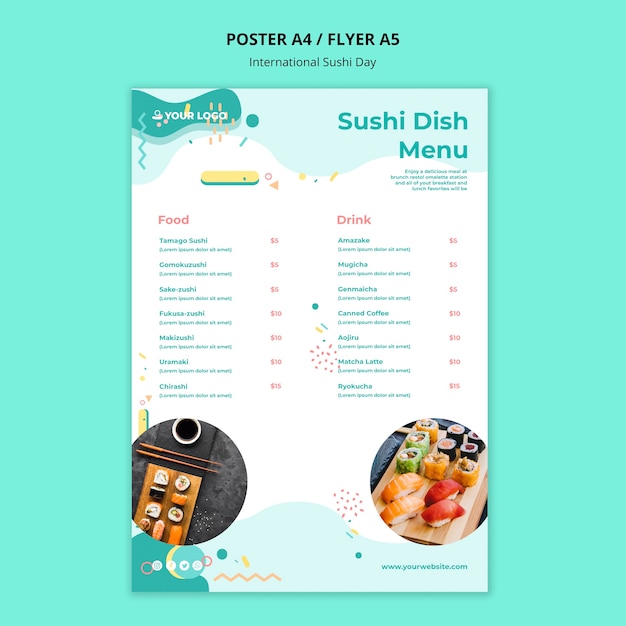 PSD gratuit modèle de menu de plat de sushi international