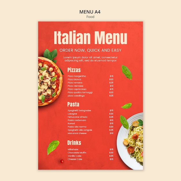 PSD gratuit modèle de menu de plats délicieux design plat
