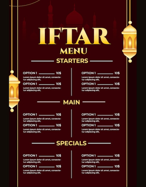 Modèle de menu pour l'iftar