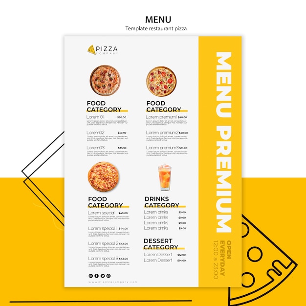 PSD gratuit modèle de menu pour pizzeria