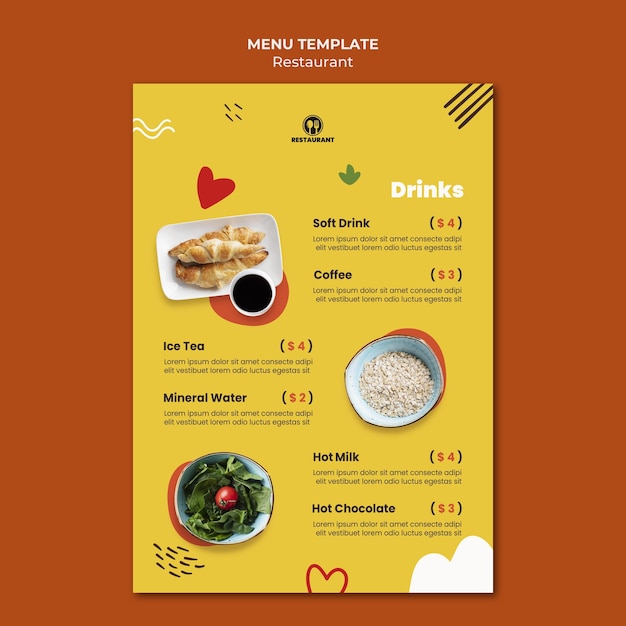 Modèle de menu de restaurant alimentaire
