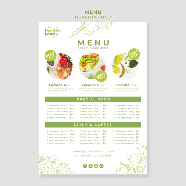 Modèle De Menu De Restaurant D'aliments Sains