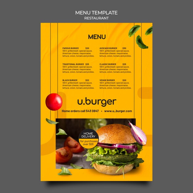 Modèle de menu de restaurant Burger