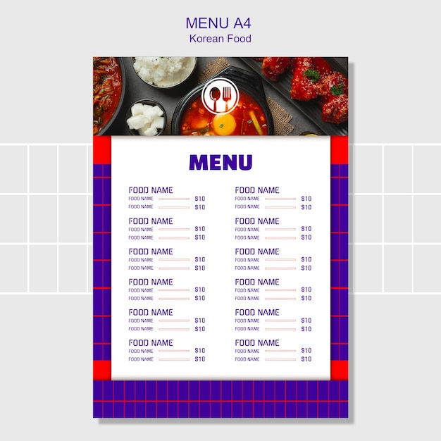 PSD gratuit modèle de menu de restaurant coréen traditionnel