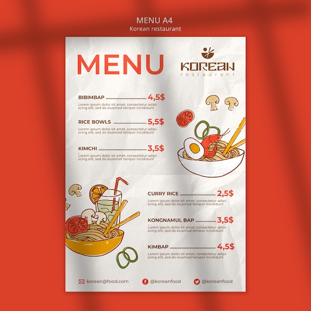 PSD gratuit modèle de menu de restaurant coréen