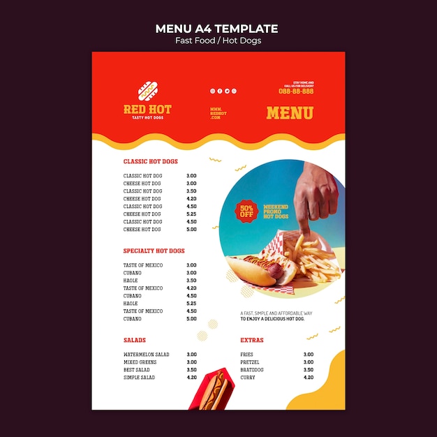 PSD gratuit modèle de menu de restauration rapide savoureux