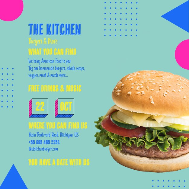 Modèle de menu savoureux burger de cuisine