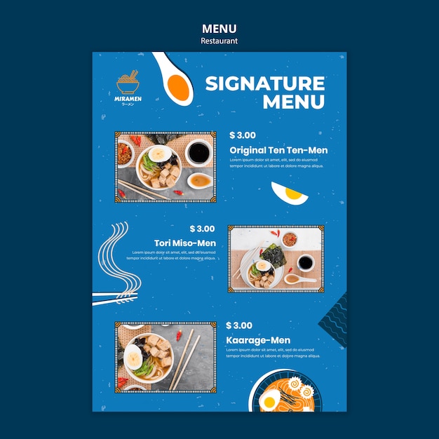 Modèle de menu de signature de ramen