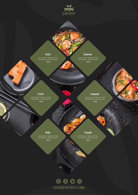 Modèle de menu Sushi pour un restaurant japonais